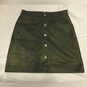 Olive Green Suede Button Front Mini Skirt